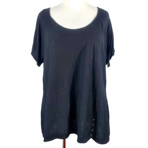 Ana Shirt Top Blouse 3X Plus Black 3 Button and Lace like Detail